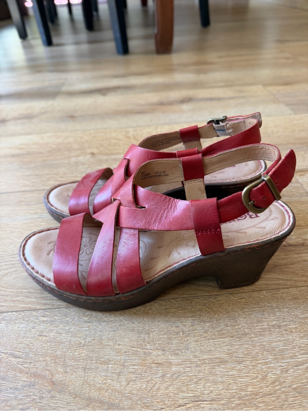 Born Red Leather Woven Slingback Wedge Sandals